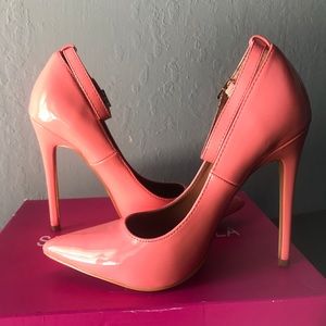 Peach strap heels